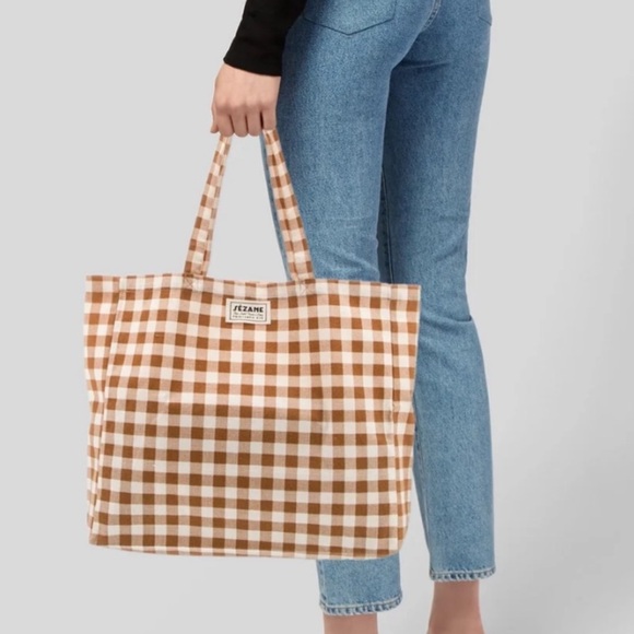 SEZANE Suzanne Gingham Tote NWOT - Picture 3 of 8